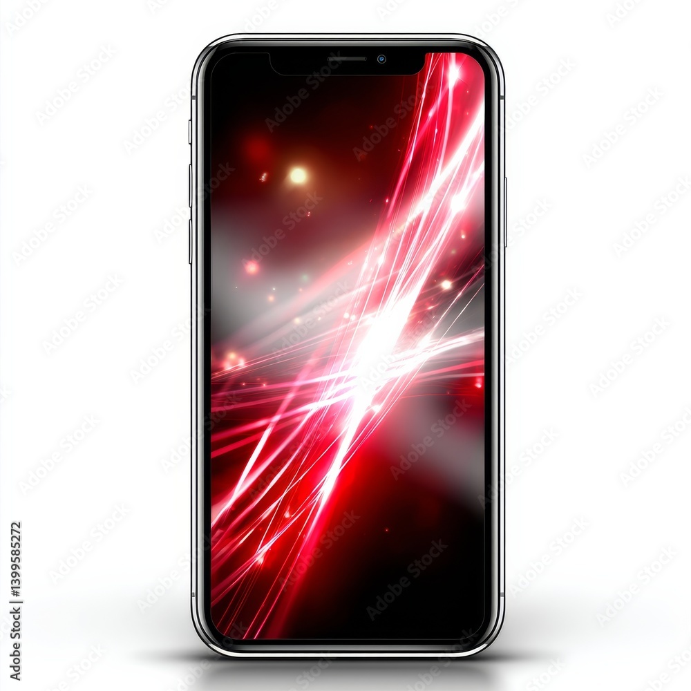 Poster sleek smartphone displaying dynamic red light abstract art, showcasing technology and visual innovat