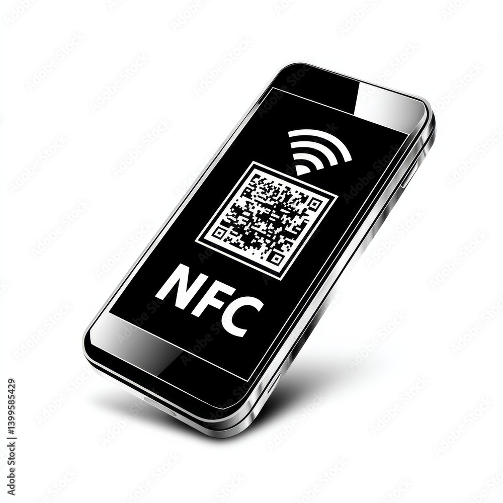 Aufkleber smartphone with nfc technology and qr code displayed on screen for contactless payment and informati