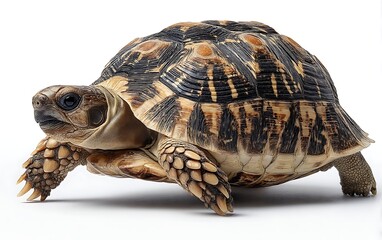 Obraz premium Tortoise on White Background Closeup Wildlife Studio Shot