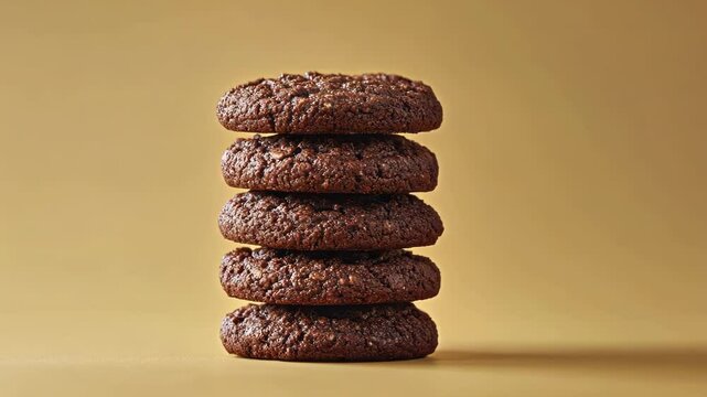 A stack of rich chocolate cookies against a warm background.