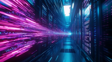 Fototapeta premium Futuristic server room, data stream