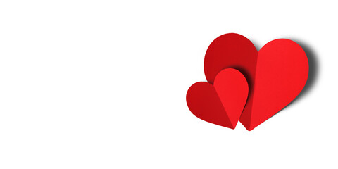 Red paper hearts isolated on transparent background. Valentine's day.
