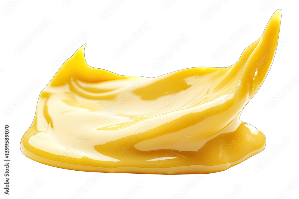 Poster a smooth glossy mound of yellow condiment likely mustard or a similar sauce with a fluid appearance 