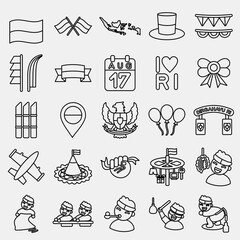 Fototapeta premium Icon set Indonesian independence day celebration elements. Icons in line style. Good for prints, posters, etc.