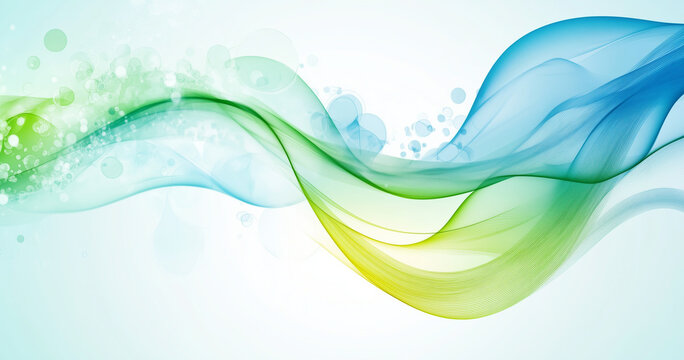 Abstract wave of blue, green and yellow smoke on a white background.