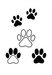 A white background with black and white dog paw prints in various positions for pet themes
