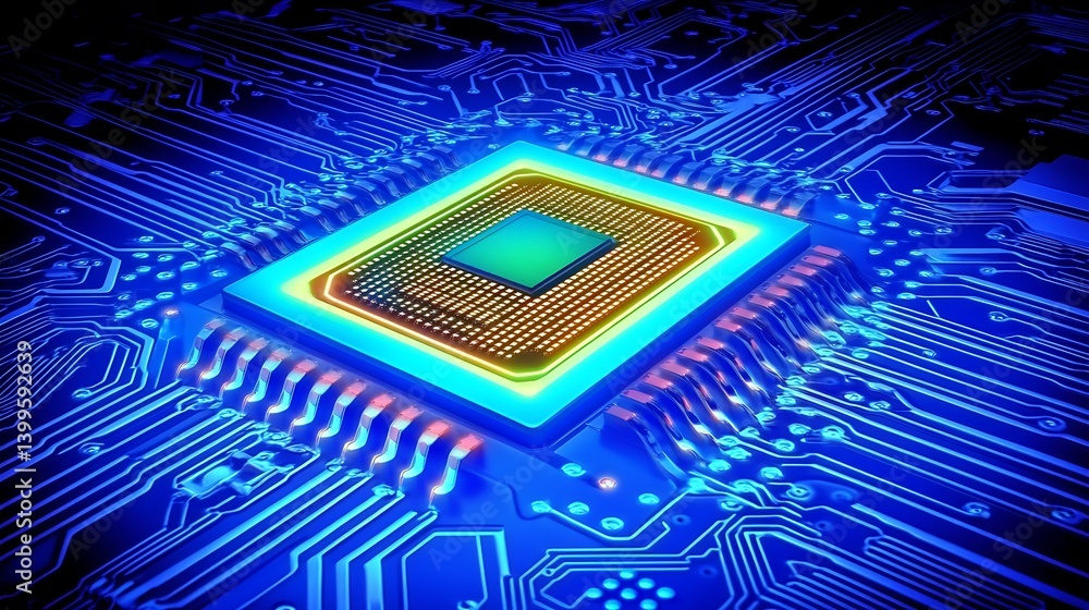 Poster high-tech computer chip on circuit board