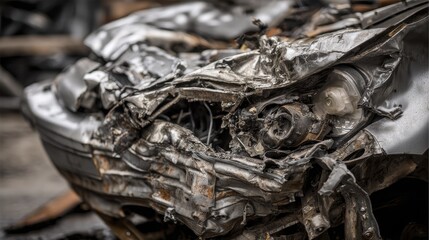 Close-up of damaged car parts after a fender bender, crumpled metal visible - accident sheet body damage bumper