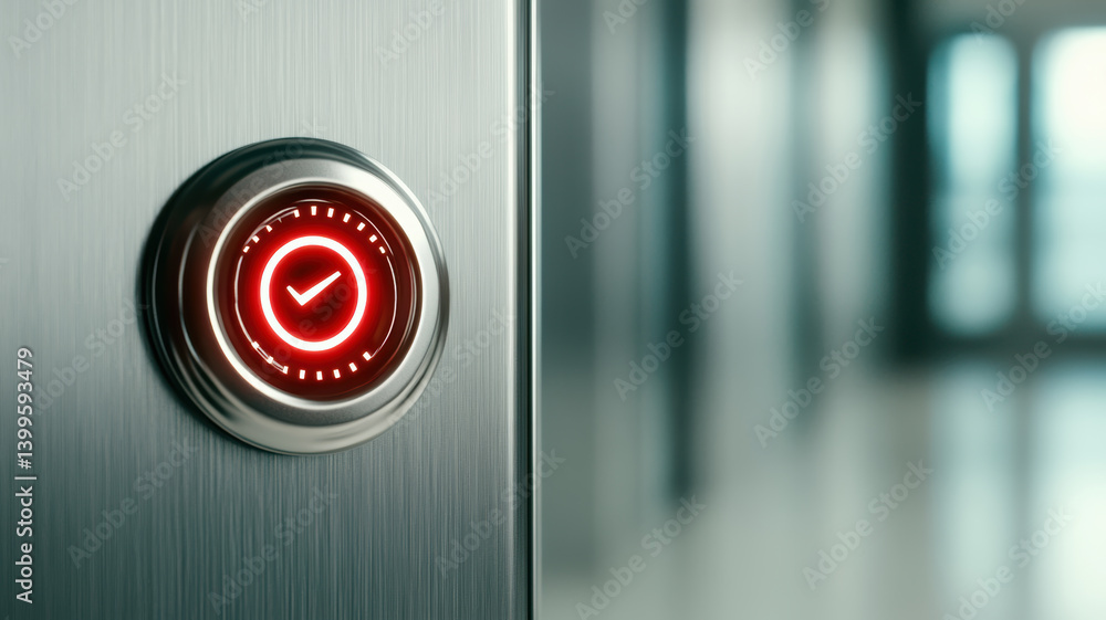 Aufkleber sleek start concept of modern elevator button showcases glowing red indicator, symbolizing readiness