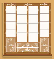 Classic wall cabinet of brown wood panels vector