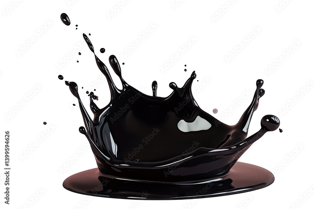Poster a dynamic splash of black liquid forms an artistic crown shape set against a soft pink background em