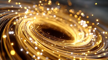 Swirling gold lines with sparkling bokeh, abstract and flowing energy art