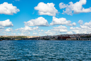 View of the city of Istanbul from the ferry during the day. High quality photo