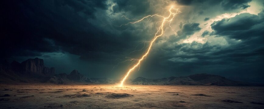 Epic Lightning Strike Across a Desert Landscape