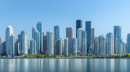 Fototapeta premium Vancouver Skyline Cityscape, Clear Day, Waterfront View, Stock Photo