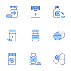 Medicine icons set. Line Duotone style, editable stroke. medicine, drugs, medicines, hormones