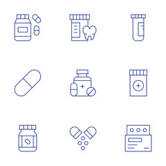 Medicine icons set. Thin Line style, editable stroke. medicine, capsule, pills