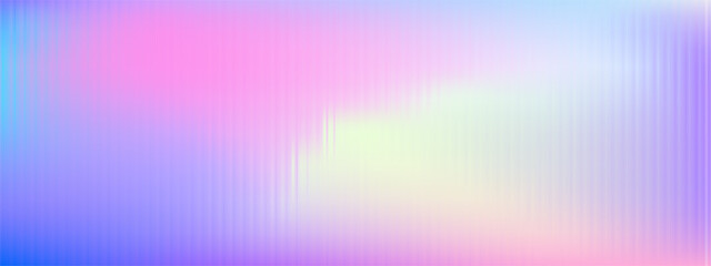 Vertical ribbed glass background with gradient color blur in pastel y2k palette. Iridescent abstract texture with neon ripple effect, soft chromatic light and retro holographic vibes. Vector template. © YEVHENIIA