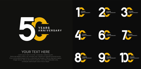 Fototapeta premium Anniversary logo set vector design, white and yellow color for celebration event