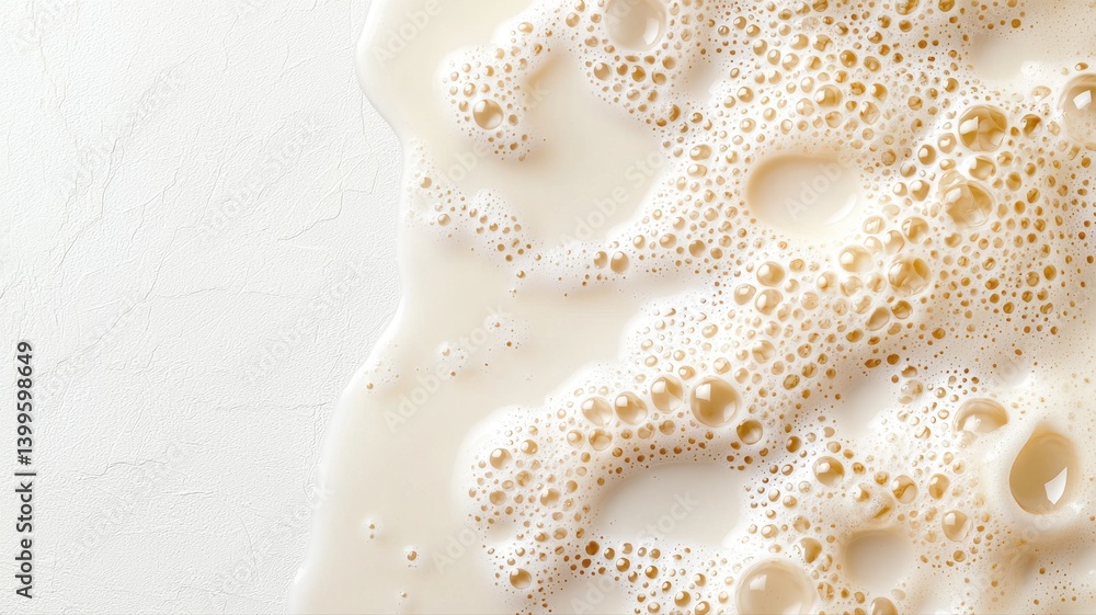 Poster close-up of frothy beverage surface with creamy bubbles creating an inviting texture and rich appear