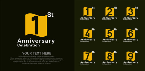 Naklejka premium Anniversary logo set vector design, yellow and white color for celebration event