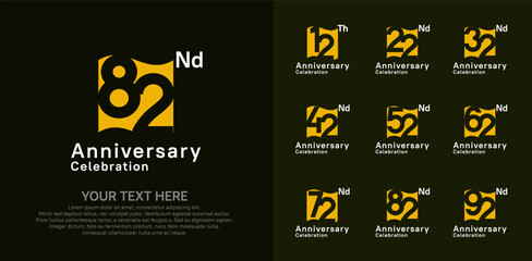 Naklejka premium Anniversary logo set vector design, yellow and white color for celebration event