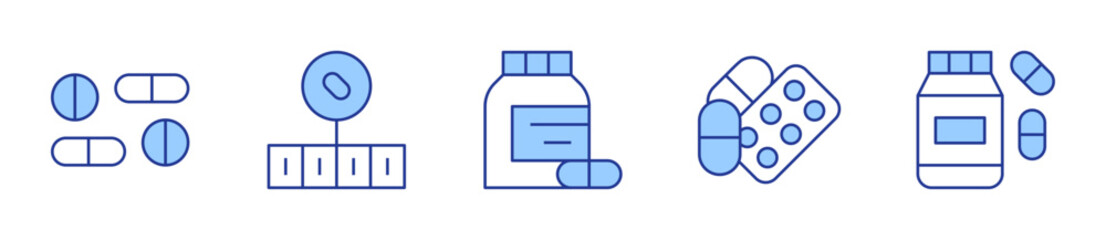 pills, drugs. Medicine Icon vector illustration. Line Duotone style. Editable stroke