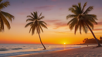 Sunset at the Beach with Palm Trees