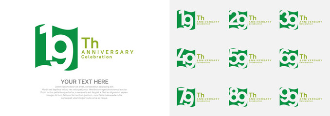 Anniversary logo set vector design, green color for celebration event