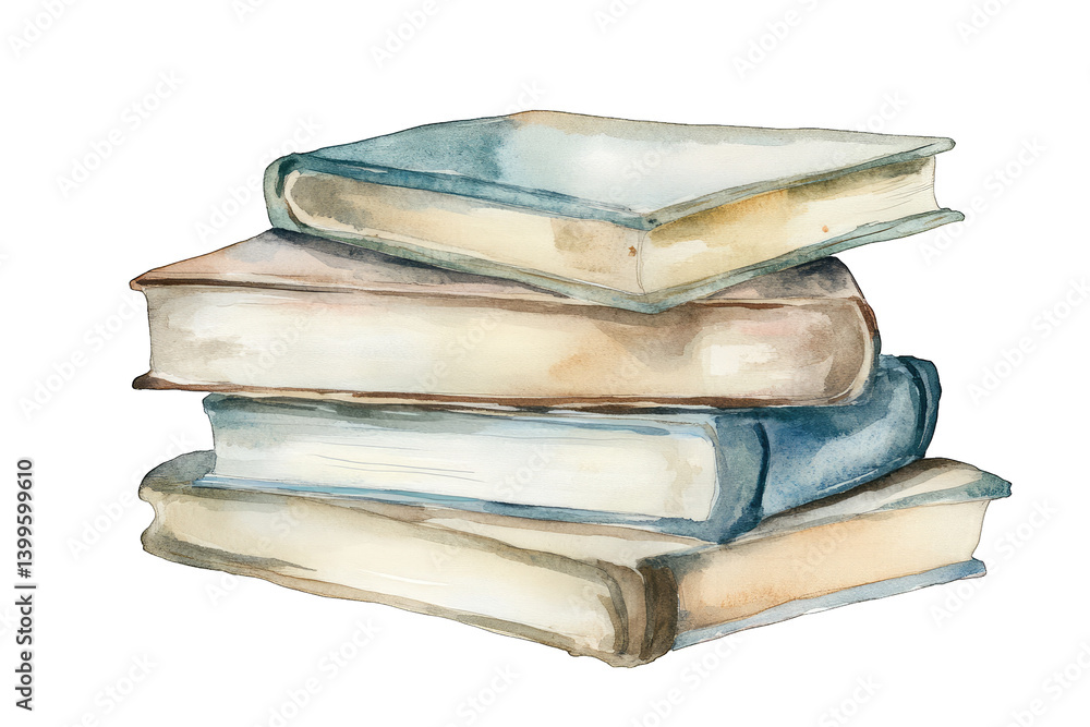 Poster a watercolor illustration of a stack of books showcasing their varying colors and textures symbolizi