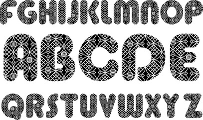 A to Z capital letters with traditional batik patterns in vector style. Great for ethnic branding, cultural design, and decorative typography. Fully editable EPS file.