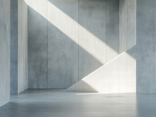 Obraz premium Geometric Light and Shadow: Clean, angular interior bathed in the light. A modernist interplay of angles and planes create a minimalist space, evoking a sense of calm and contemplation. 