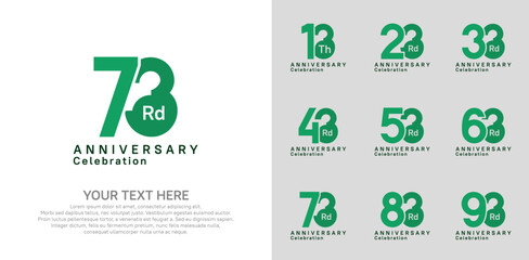 Anniversary logo set vector design, green color for celebration event