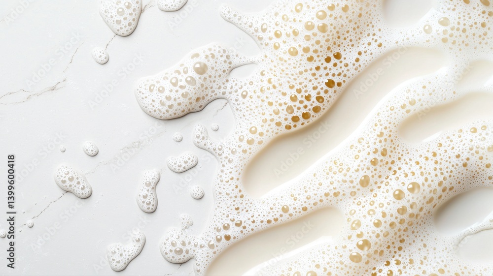 Poster close-up of frothy white foam bubbles on liquid surface, creating a textured pattern.