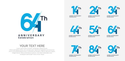 Anniversary logo set vector design, blue and black color for celebration event