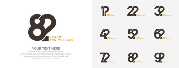 Anniversary logo set vector design, brown color for celebration event