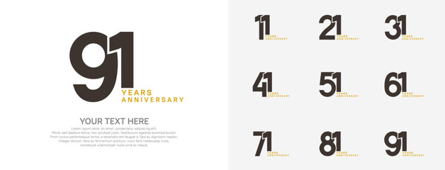 Anniversary logo set vector design, brown color for celebration event