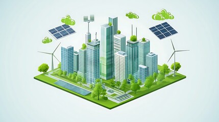 Sustainable urban development, green city, eco-friendly buildings