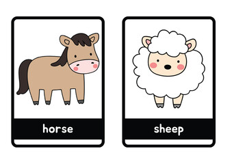 Adorable Animal Flashcards Featuring Cartoon Horse and Sheep, Ideal for Fun and Engaging Early Learning, Preschool Activities, and Kids’ Educational Tools