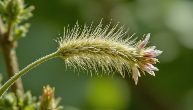 Macro photo capturing the extreme hyperzoom detail of a delicate wildflower swaying in the wind.
