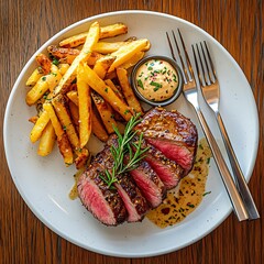 grilled steak with french fries