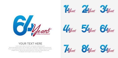 Anniversary logo set vector design, blue and red color for celebration event