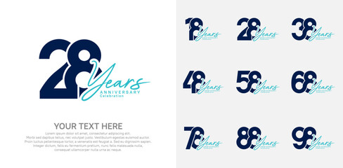Anniversary logo set vector design, blue color for celebration event