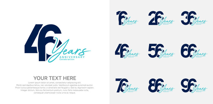Anniversary logo set vector design, blue color for celebration event