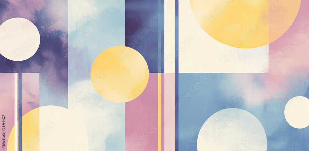 Aufkleber a soft-colored abstract geometric pattern featuring circles, triangles, and lines with a bright back