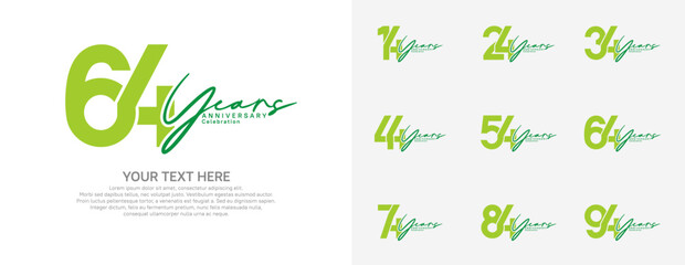 Anniversary logo set vector design, green color for celebration event