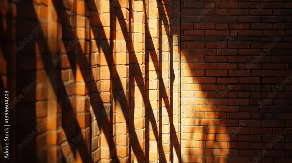 Poster shadow play on brick: a dramatic interplay of light and shadow dances across a weathered brick wall,