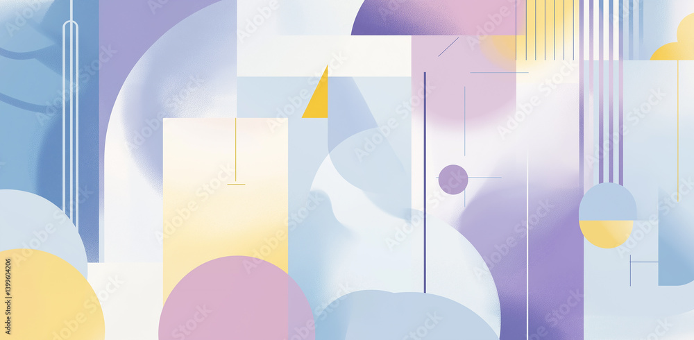 Aufkleber a soft-colored abstract geometric pattern featuring circles, triangles, and lines with a bright back