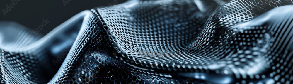 Poster dynamic material: a captivating, textured macro shot of undulating, futuristic material, rendered in