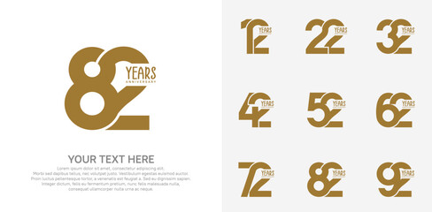 Anniversary logo set vector design, brown color for celebration event